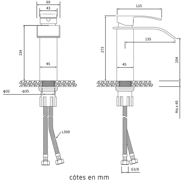 Mitigeur cascade lavabo Noir - Alnair