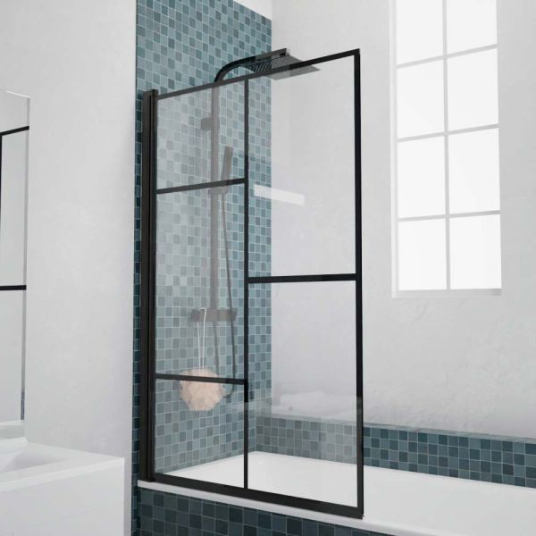 Pare-baignoire en verre trempé style verrière ATELIA 90 cm