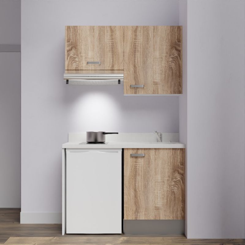 Kitchenette K55L - 180 cm - emplacements hotte, micro-ondes, frigo et  lave-vaisselle - Gris - Nero évier à droite