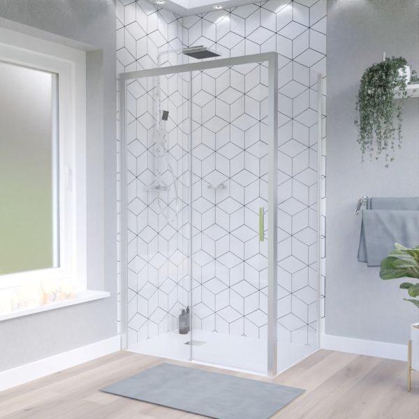 Paroi de douche en angle avec porte coulissante et fixe retour NERINA Access - 120x90 cm