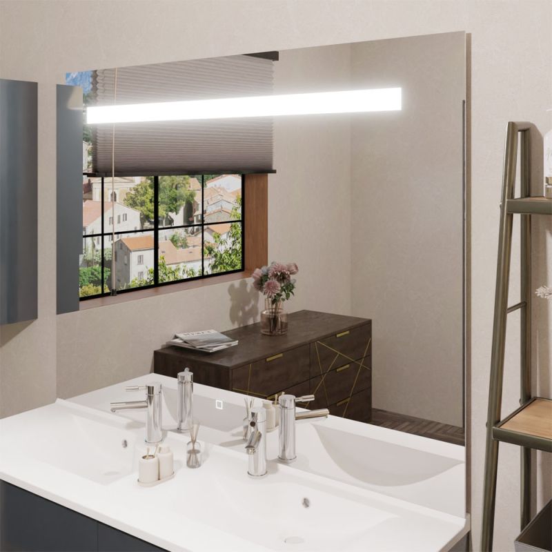 Miroir de salle de bain rectangulaire à LED 120x80 cm, bandes