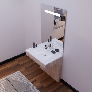 Meuble ALTEA 80 cm avec plan vasque et miroir led Elégance - Cambrian oak