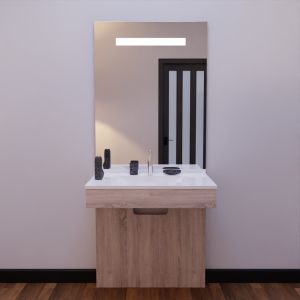 Meuble ALTEA 80 cm avec plan vasque et miroir led Elégance - Cambrian oak