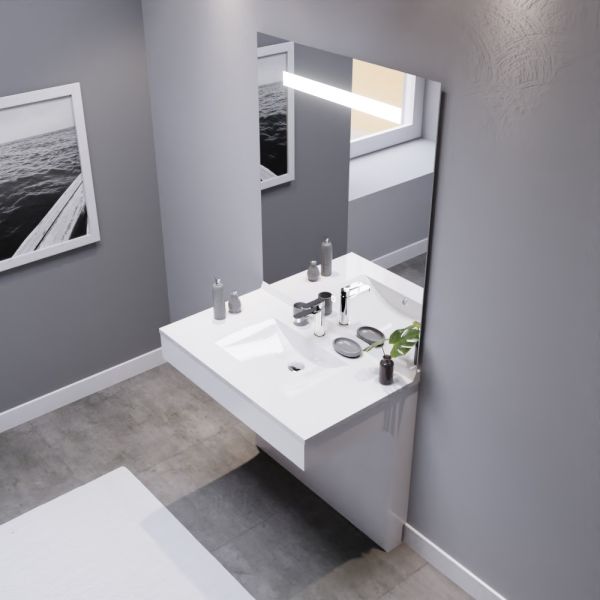 Meuble salle de bain KLASS 100 cm avec vasque à poser et Miroir LED - Blanc  et Bois