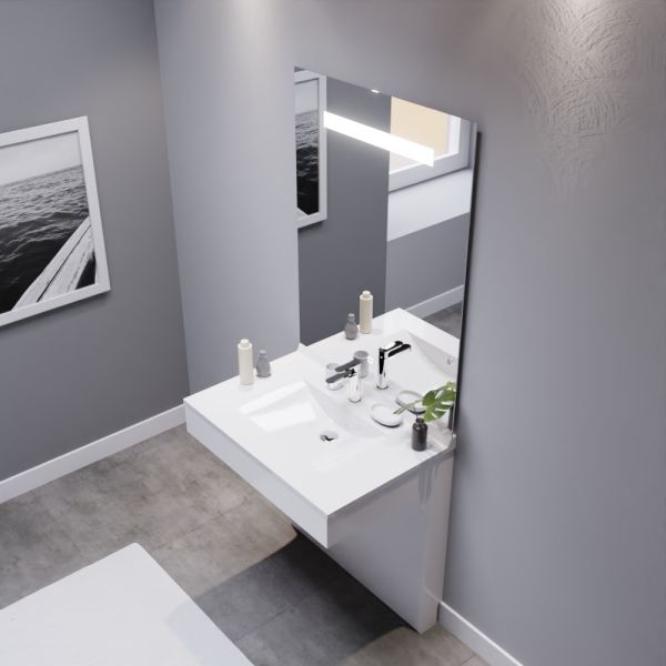 Meuble salle de bain 90 cm ROMY blanc + miroir led 90 cm x 105 cm