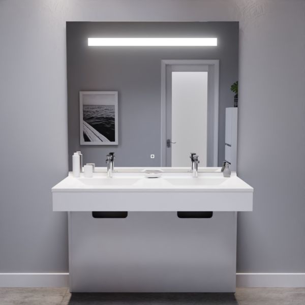 Meuble EPURE 120 cm avec plan vasque et miroir led Elégance ht105 - blanc brillant