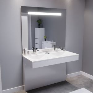 Meuble EPURE 120 cm avec plan vasque et miroir led Elégance ht105 - blanc brillant