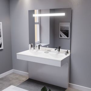 Meuble EPURE 120 cm avec plan vasque et miroir led Elégance ht105 - blanc brillant