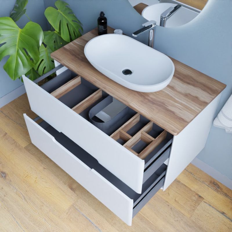 Meuble salle de bain + avec panier à linge - bois - meuble salle