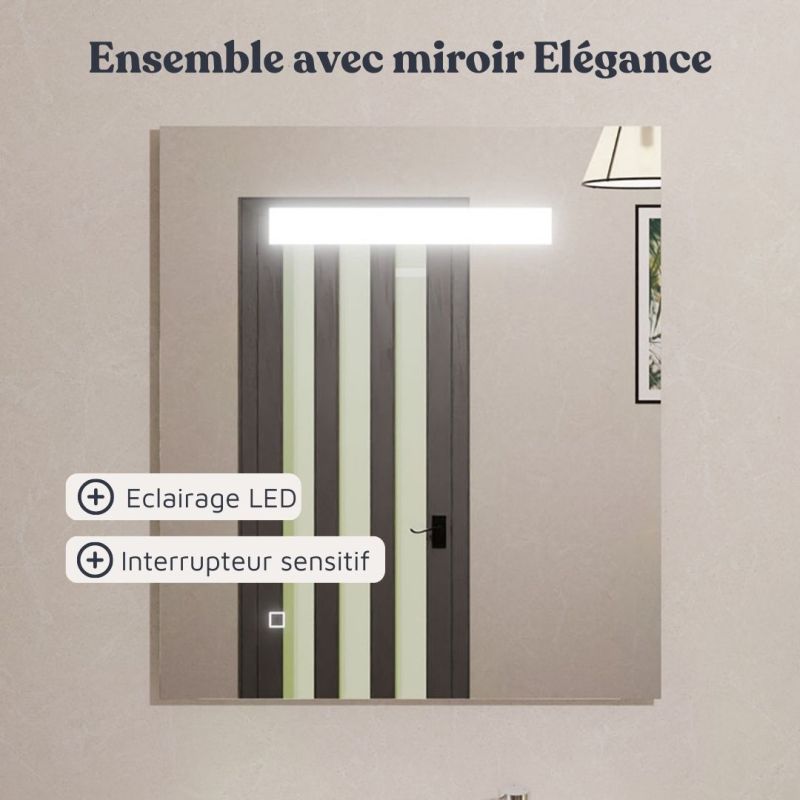 Meuble de salle de bain suspendu 60 cm avec miroir lumineux LED BALI Olmo  Bianco - 011151