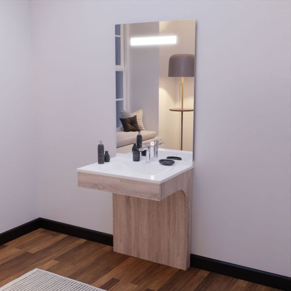 Meuble ALTEA 70 cm avec plan vasque et miroir led Elégance ht105 - Cambrian oak