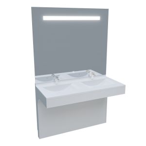 Meuble EPURE 120 cm avec plan vasque et miroir led Elégance ht105 - blanc brillant