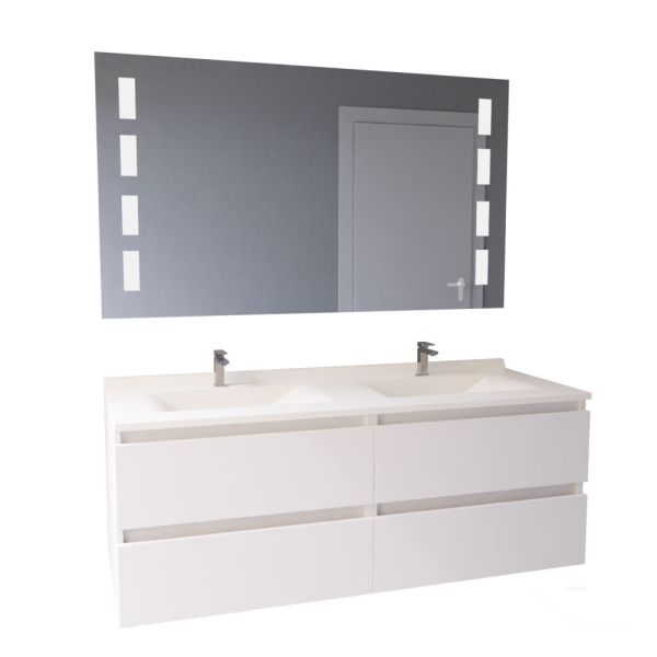 Ensemble ARLEQUIN meuble salle de bain double vasque 140 cm avec miroir -  Creazur Pro