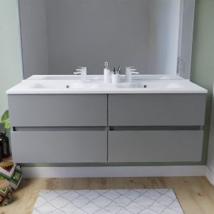 Meuble salle de bain suspendu tout inox 140 cm ROSINOX avec plan vasque ROSINOX - Gris clair