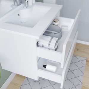 Meuble ROSINOX 80 cm avec plan vasque et miroir Excellence - Blanc mat