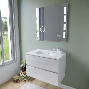 Meuble ROSINOX 80 cm avec plan vasque et miroir Excellence - Blanc mat