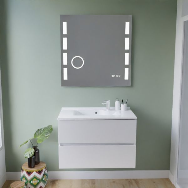 Meuble ROSINOX 80 cm avec plan vasque et miroir Excellence - Blanc mat