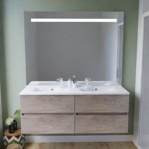 Meuble salle de bain suspendu tout inox 140 cm ROSINOX avec plan vasque et miroir Elegance ht105 - Chêne