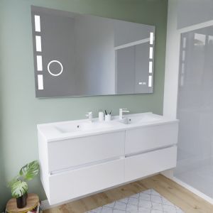 Meuble salle de bain suspendu tout inox 140 cm ROSINOX avec plan vasque et miroir Excellence - Blanc mat