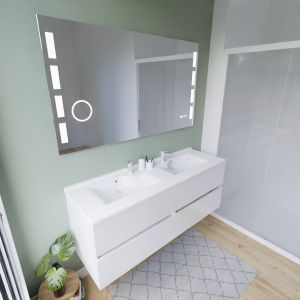 Meuble salle de bain suspendu tout inox 140 cm ROSINOX avec plan vasque et miroir Excellence - Blanc mat