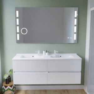 Meuble salle de bain suspendu tout inox 140 cm ROSINOX avec plan vasque et miroir Excellence - Blanc mat