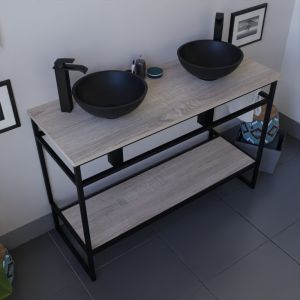 Meuble salle de bain 120 cm avec deux vasques à poser noires STRUCTURA