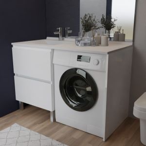 Meuble lave-linge IDEA coloris blanc, plan vasque déportée à gauche 124 cm x 65 cm