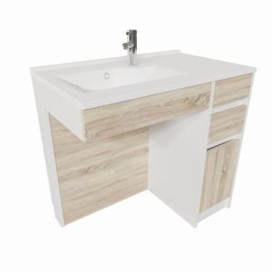 Meuble salle de bain PMR ANDY 90 cm simple vasque déportée à gauche couleur blanc et bois cambrian oak