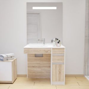 Meuble salle de bain PMR ANDY 90 cm vasque gauche et miroir ELEGANCE ht105