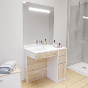 Meuble salle de bain PMR ANDY 90 cm vasque gauche et miroir ELEGANCE ht105