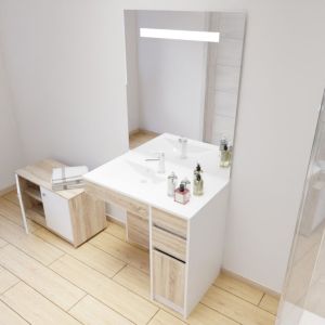 Meuble salle de bain PMR ANDY 90 cm vasque gauche et miroir ELEGANCE ht105