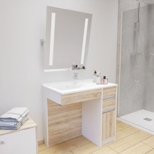 Meuble salle de bain PMR ANDY 90 cm vasque gauche et miroir inclinable ROTARY 70