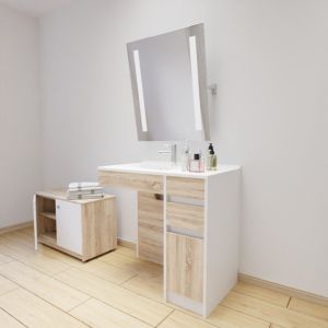 Meuble salle de bain PMR ANDY 90 cm vasque gauche et miroir inclinable ROTARY 70