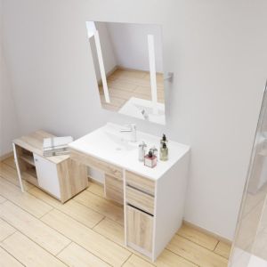 Meuble salle de bain PMR ANDY 90 cm vasque gauche et miroir inclinable ROTARY 70