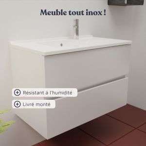 Meuble ROSINOX 80 cm avec plan vasque et miroir Excellence - Blanc mat