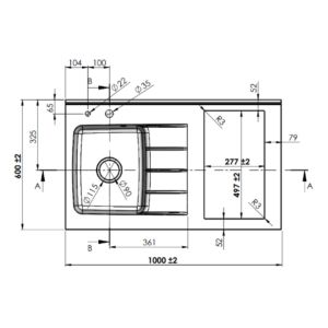 Plan de travail monobloc PlaniQuartz avec évier à gauche - 100cm SNOVA