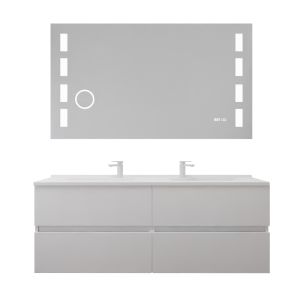 Meuble double vasque tout inox 140 cm ROSINOX avec miroir LED Excellence