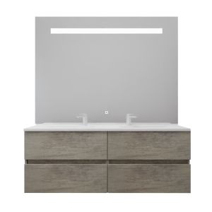 Meuble double vasque tout inox 140 cm ROSINOX avec grand miroir Elégance ht105