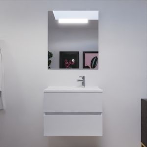 Meuble ROSALY 70 cm avec plan vasque en résine et miroir Elegance Hauteur 80 cm - Blanc brillant