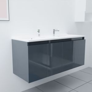 Meuble salle de bain double vasque suspendu 120 cm avec porte pivotante et plan vasque PROLINE - Gris anthracite