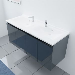 Meuble salle de bain double vasque suspendu 120 cm avec porte pivotante et plan vasque PROLINE - Gris anthracite