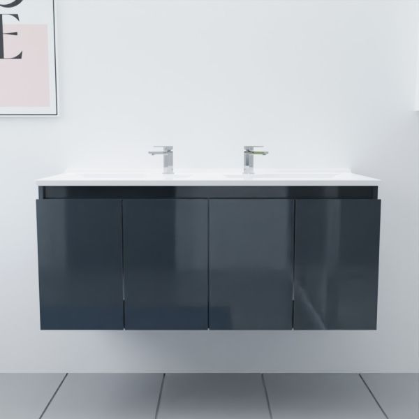 Meuble salle de bain double vasque suspendu 120 cm avec porte pivotante et plan vasque PROLINE - Gris anthracite