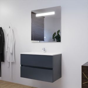 Meuble salle de bain 80 cm ROSALY avec plan vasque en céramique et miroir Elégance ht80  Gris anthracite