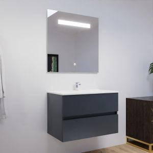Meuble salle de bain 80 cm ROSALY avec plan vasque en céramique et miroir Elégance ht80  Gris anthracite