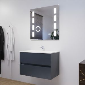 Meuble salle de bain 80 cm ROSALY avec plan vasque en céramique et miroir Excellence - Gris anthracite