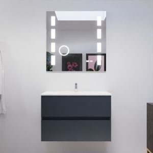 Meuble salle de bain 80 cm ROSALY avec plan vasque en céramique et miroir Excellence - Gris anthracite