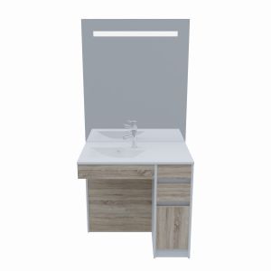 Meuble salle de bain PMR ANDY 90 cm bois et blanc + miroir Elégance ht105