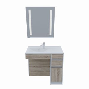 Meuble salle de bain PMR ANDY 90 cm bois et blanc + miroir Rotary 