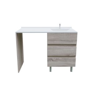 Meuble spécial lave-linge KORA avec plan vasque déportée 124 cm x 65 cm