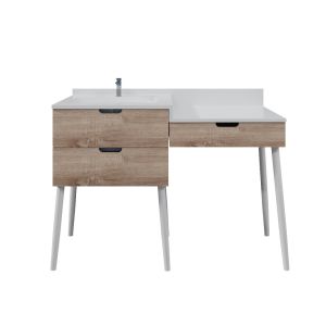 Meuble coiffeuse de salle de bain ALYA 120 cm - Bois et blanc